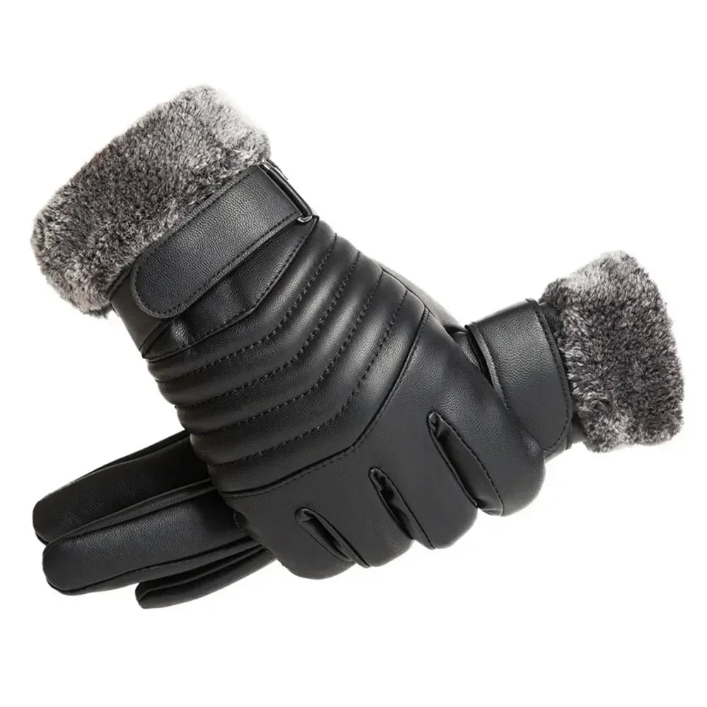 Motorcycle Cycling Fleece Warm Snow Sports Gloves Winter Snowboard Ski Gloves Unisex PU Leather Non-slip Touch Screen Waterproof