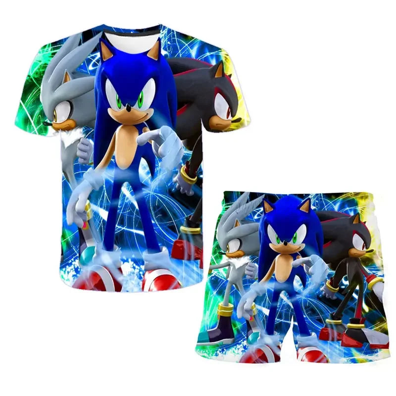 T Shirt suit Summer boys and girls sonic 3d Print Children Short-sleeved T-shirts Pattern suit