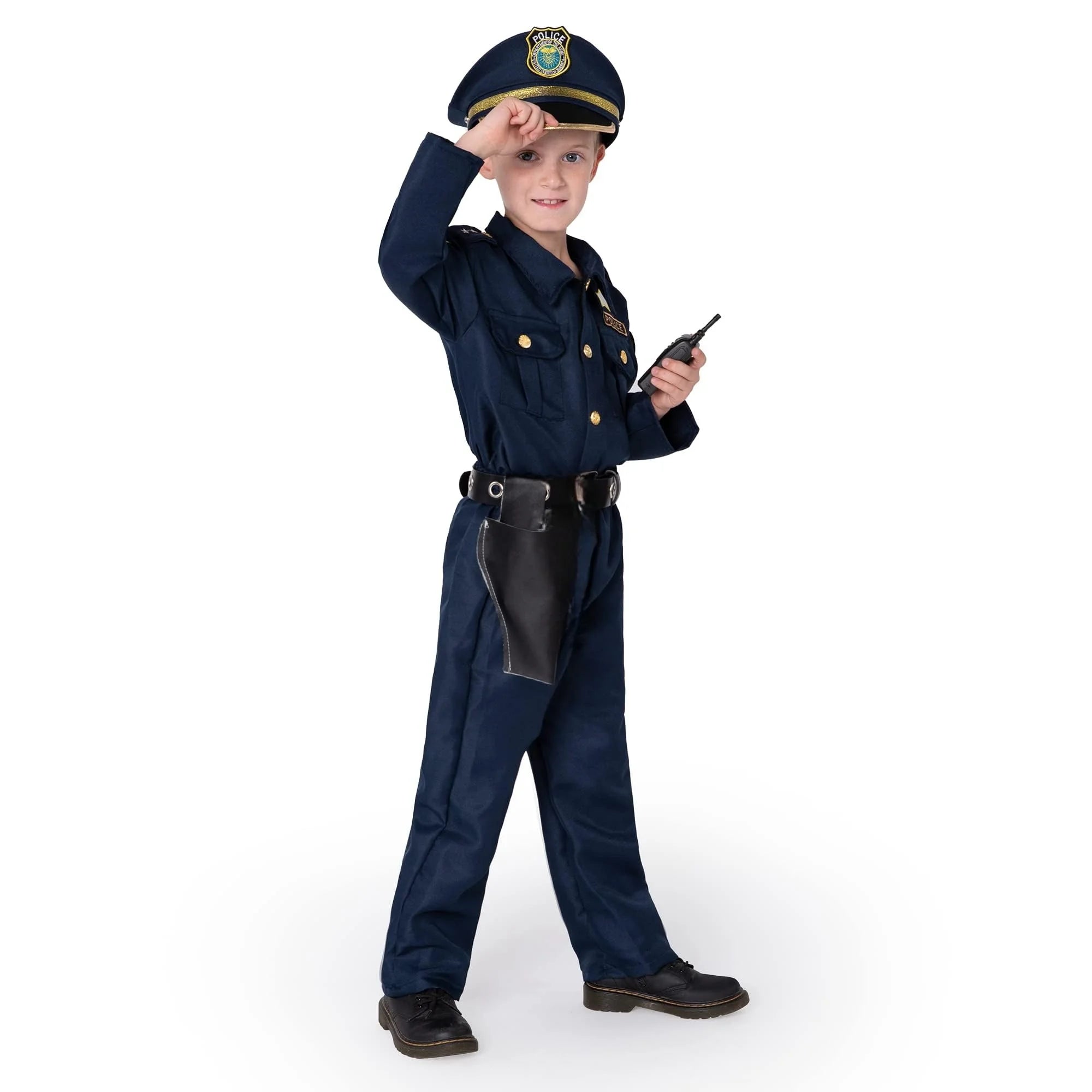 Boys Premium Quality Police Officer Costume Cop Uniform Play Set For Halloween Party Career Day Dress-up