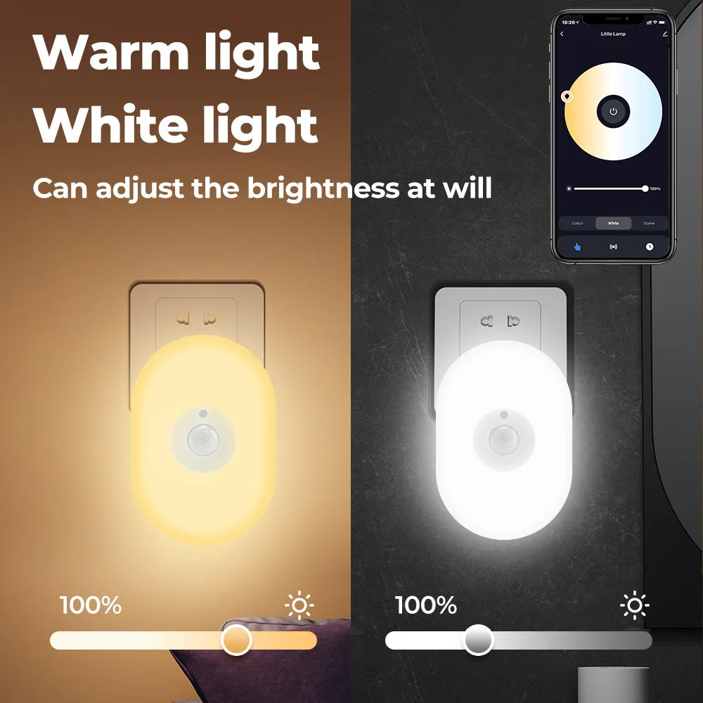 WiFi Tuya Smart Led Night Light PIR Motion Sensor Eu Us Uk Plug In Wall Lamp