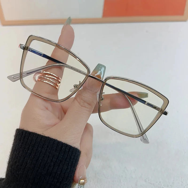 Cat Eye Women Oversized Eyeglasses Frame Anti Blue Light Glasses Myopia Glasses Frame Flat Lens Men