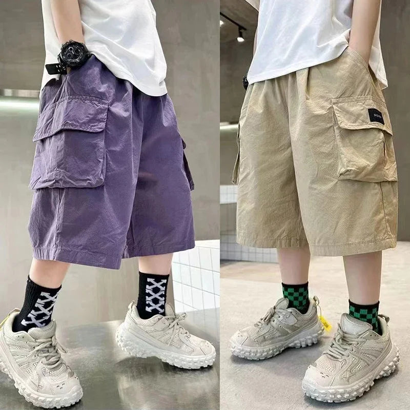 Summer Teenage Boys Pants Stereoscopic Pocket Design Comfortable Loose Fitting Style Short Trousers For Kids