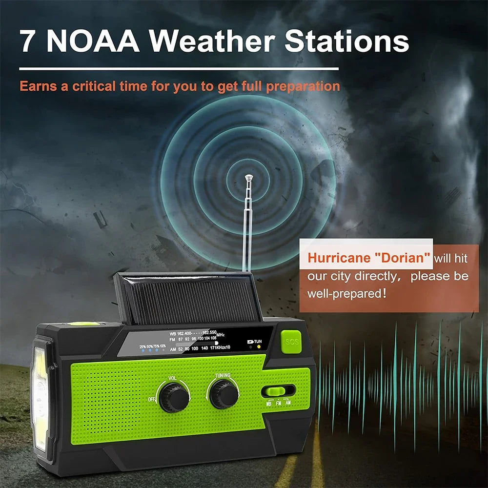 Emergency Crank Weather Radio 4000mAh NOAA Weather Radios Solar Powered,AM/FM,SOS Alarm,Flashlight Rechargeable