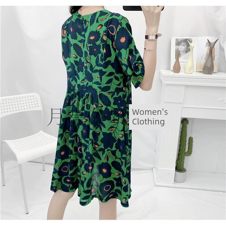 Vintage Elegant round Neck Slimming Floral Print Dress