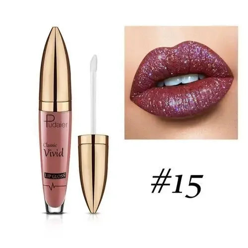 Pudaier Lipstick Glitter Lip Gloss Diamond Shimmer Pigment Metallic Glossy Lip Gloss Matte to Sparkling Lip Tint Liquid Lipstick