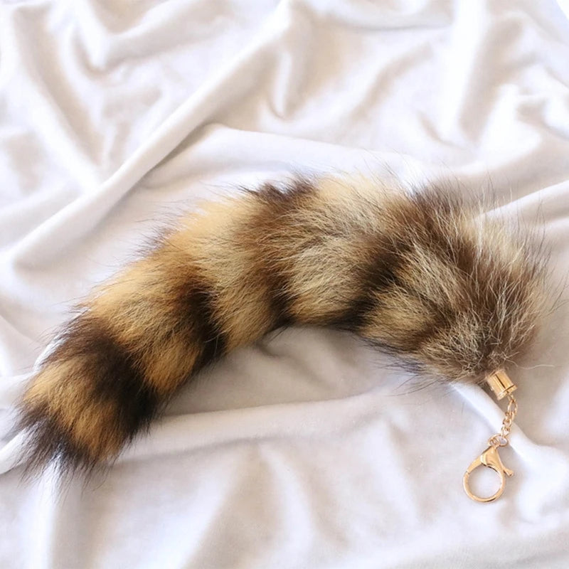 Plush Foxes Racoon Tail Keychain Furs Pendant Car Keyring Bag Backpack Decor