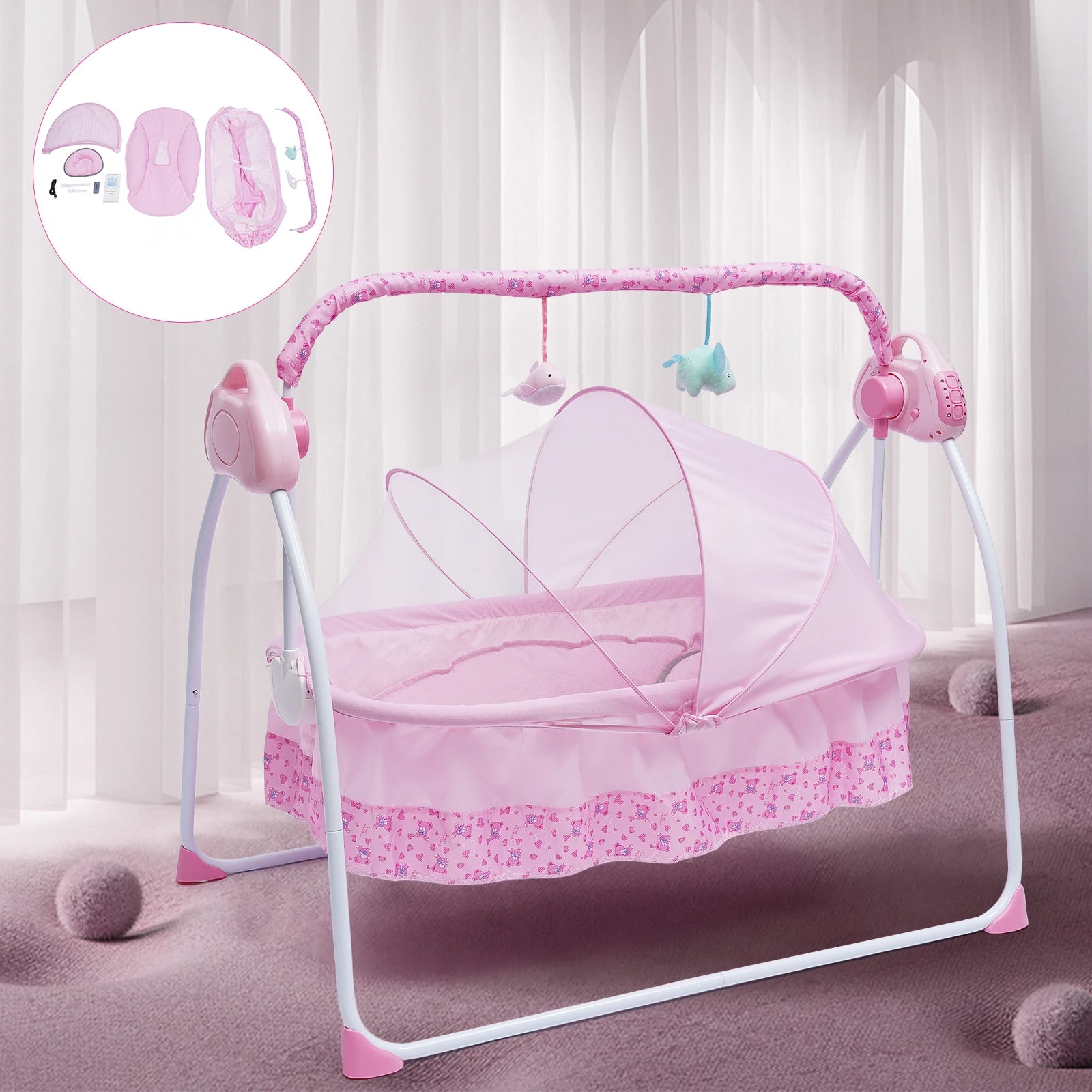 Electric Auto-Swing Baby Crib Cradle Sleep Bed Infant Rocker+Net Music Bluetooth Music Adjustable+ Mat