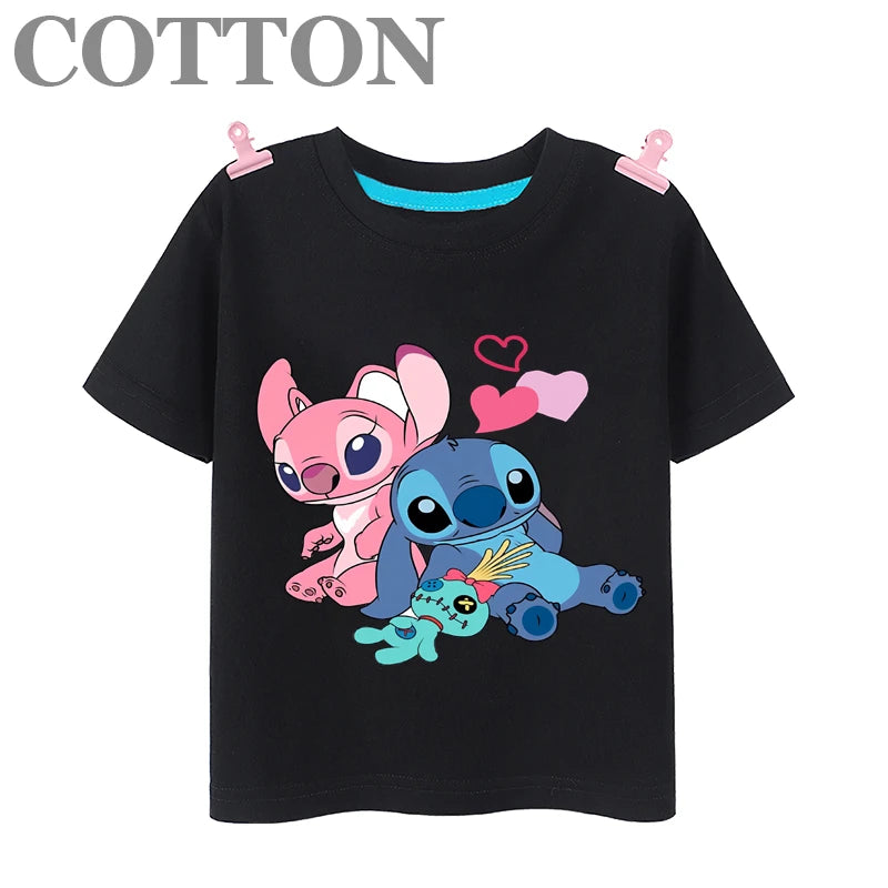 Cartoon Casual T-shirts Round Neck Short Sleeve Print Pattern