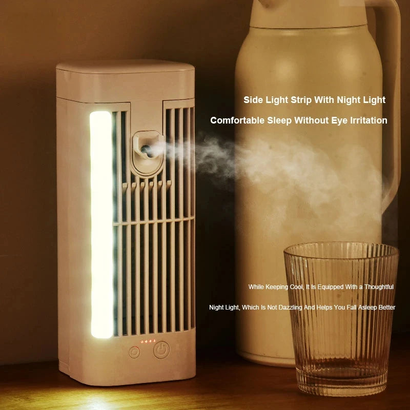 USB Portable Fan Air Cooler with Light Desktop Atomizing Air Conditioner Room Humidifier