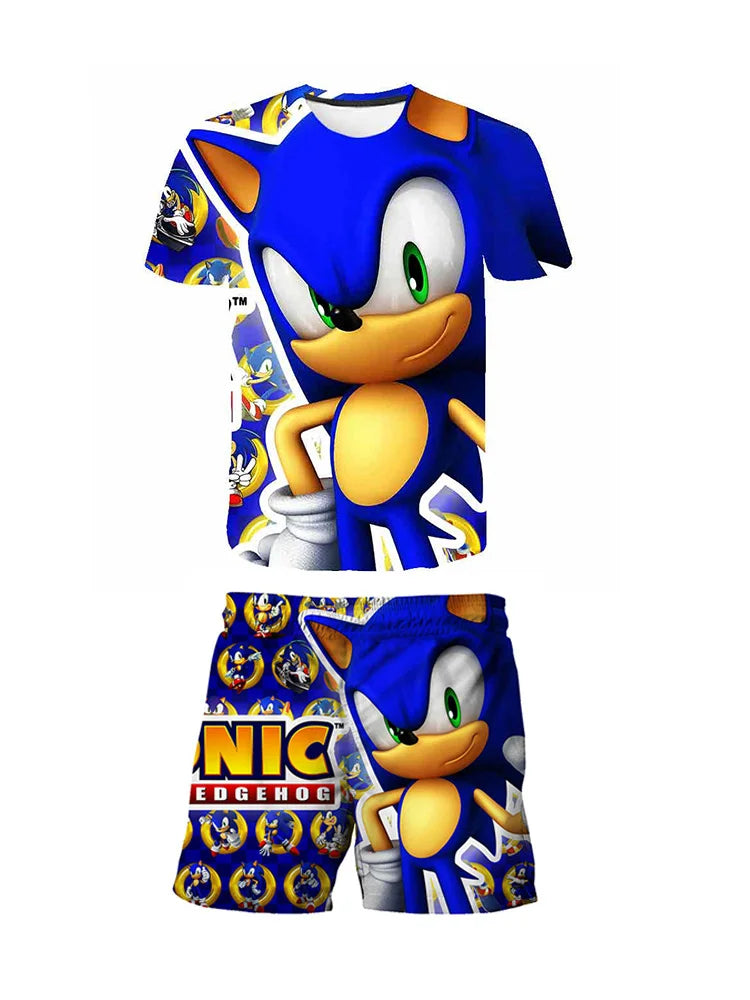 Summer New T-shirts Boys Sonics T-shirt Shorts 2 Pcs Sets Kids Boys Anime T Shirt Summer Children Baby Clothes Sets