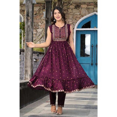 Women Kurti Palazzo Set wine Embroidery Kurta Pant Dupatta Salwar Kameez Dress