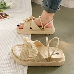 Lady Summer Slippers Thick Platform Flat Sandals with Butterfly-Knot Summer Flip Flops Sandals Women Shoes