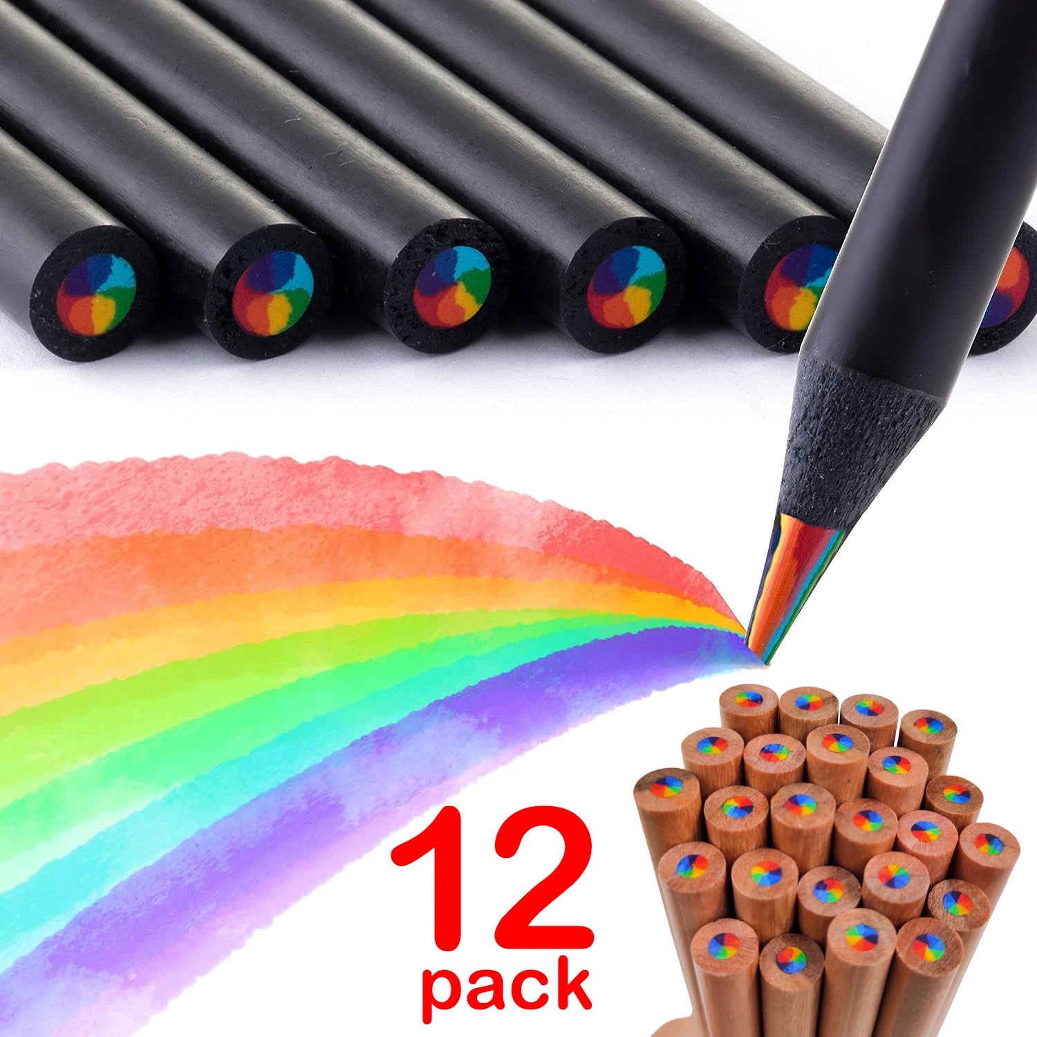 Art Supplies for Kids Adults 7 Color in 1 Wooden Rainbow Colored Pencils