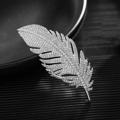 Women Girls Feather Rhinestone Brooches Jewelry Clothing Suit Pins Accessories