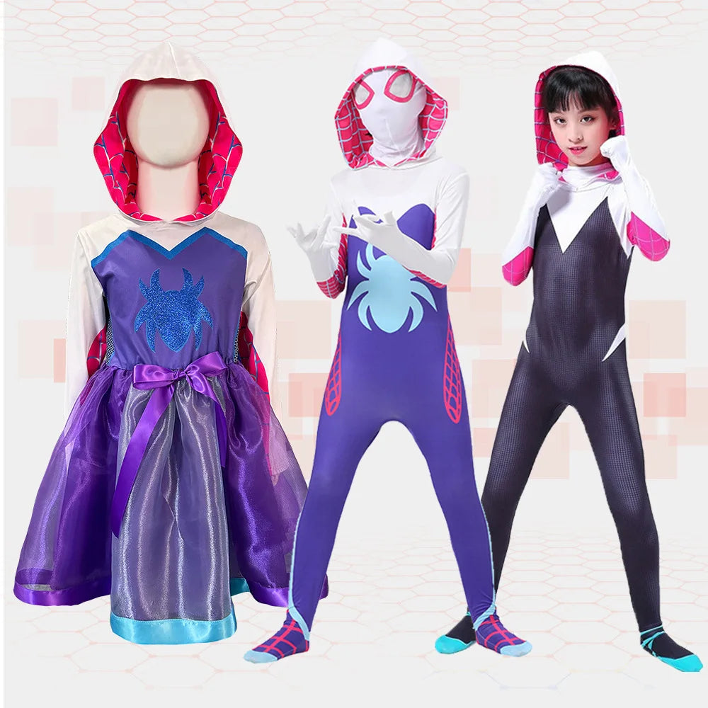 Girls Gwen Ghost Spider Costume Bodysuit Halloween