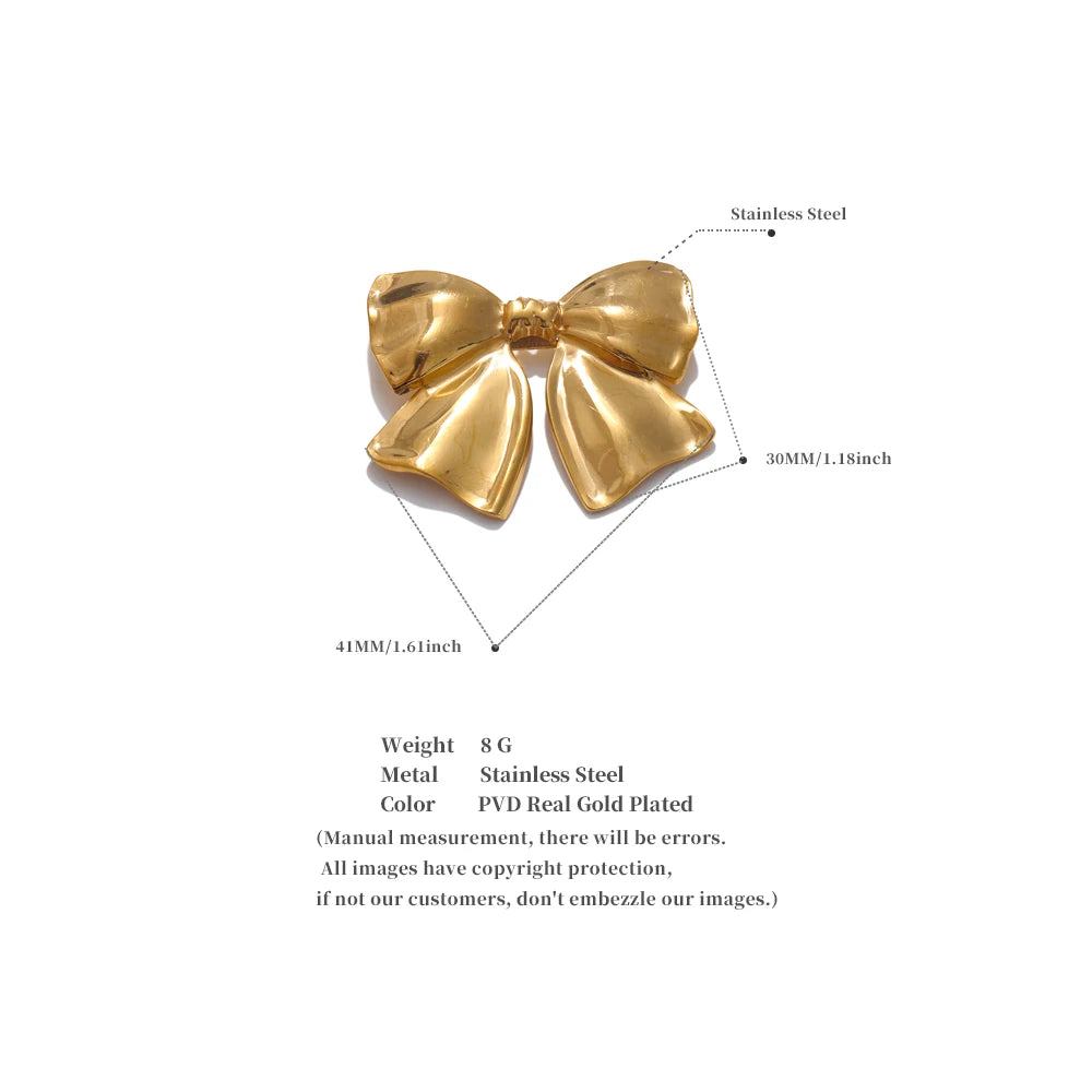 Stainless Steel Metal Bow Knot Brooches 18K PVD Plated for Women Waterproof Clothing Accessories