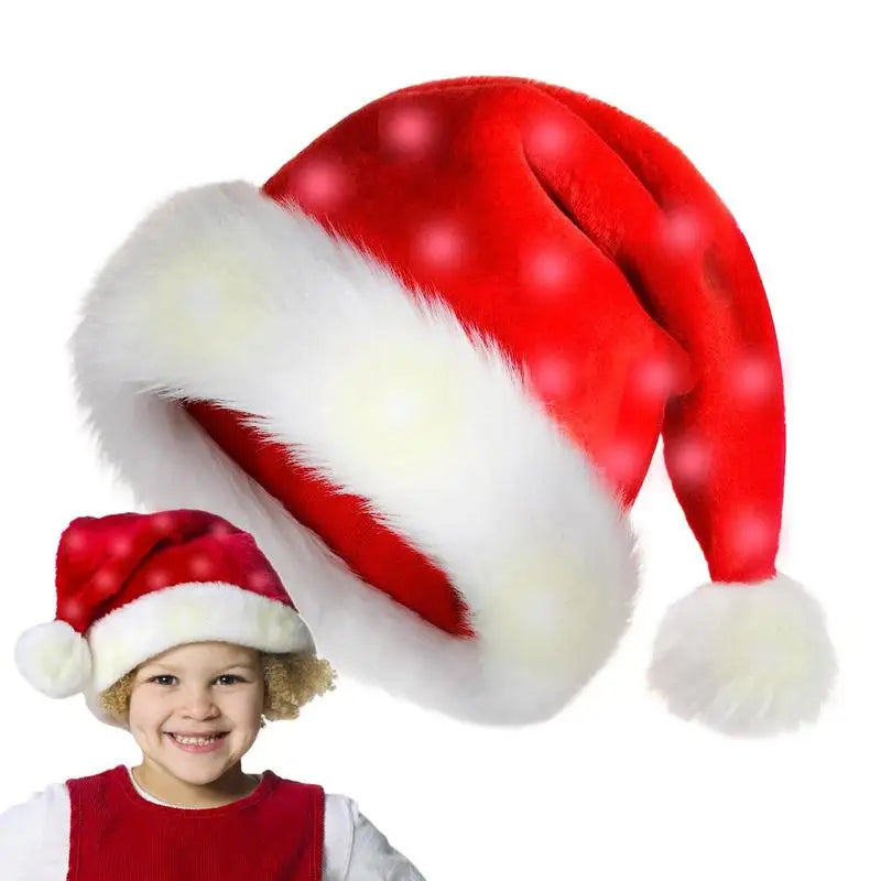 Adults Kids Christmas Hat HLED Christmas Hat Soft Plush Christmas Light-up Hat