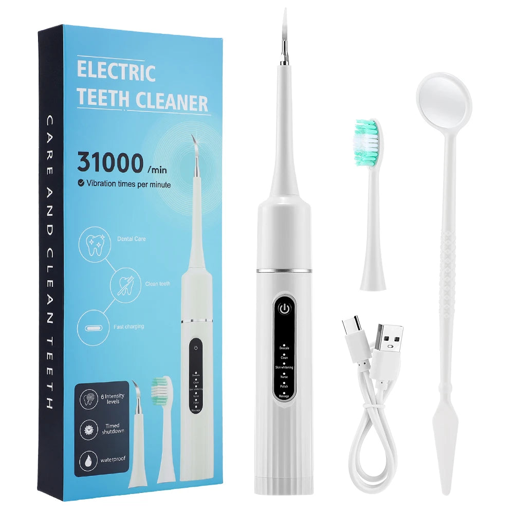 Electric Teeth Cleaner 6 Intensity Levels Portable Household Toothbrush Tartar Stains Dental Calculus Remover Teeth Whitening