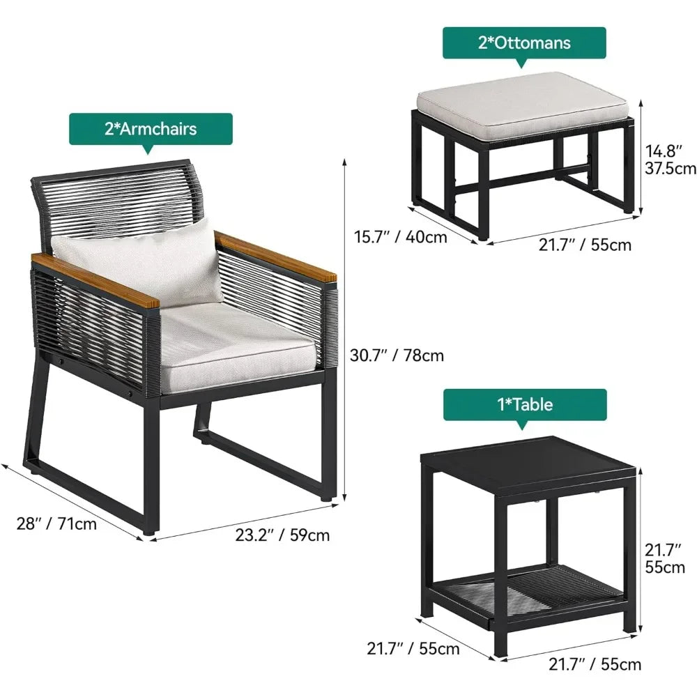 Outdoor Conversation Section With Footstool Outdoor Furniture Set Patio For Backyard Poolside Use Balcony Table Chair Set