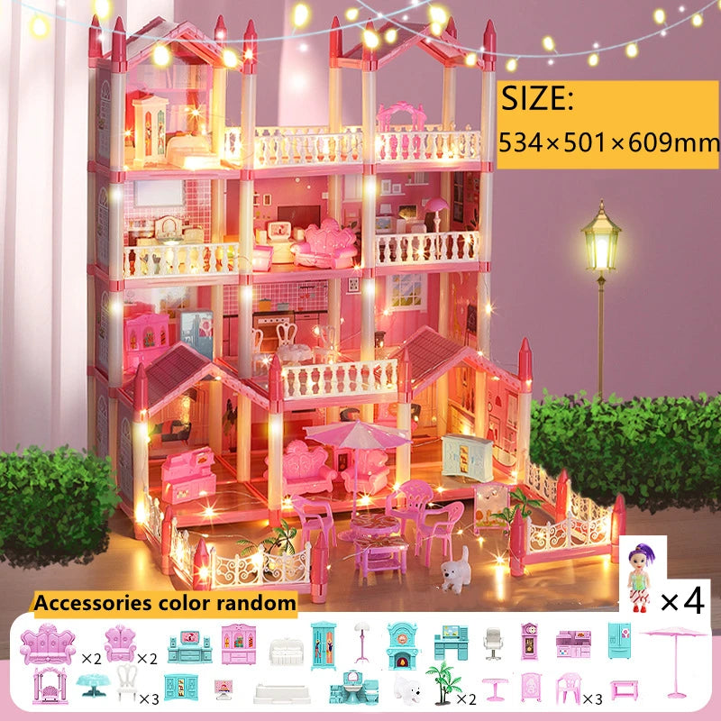 3d Assembly Diy Doll House Miniature Model Doll House Accessories Villa Princess Castle Led Lights