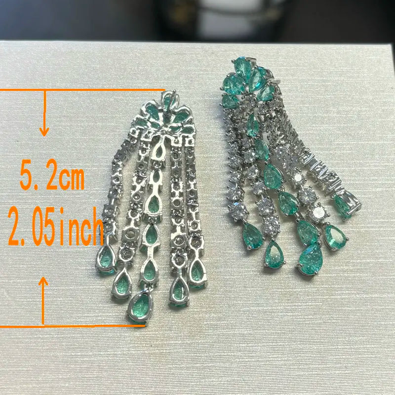 Bilincolor Green Cubic Zircon Tassel Earring for Women Wedding Jewelry