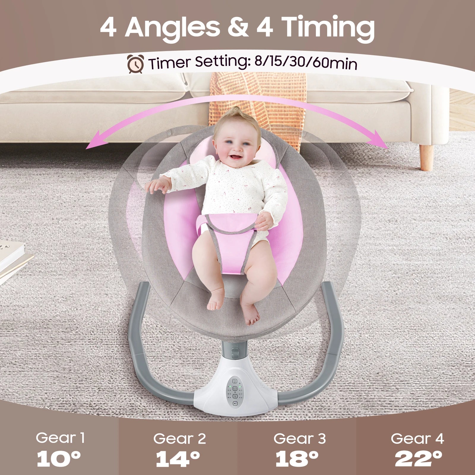 Electric Baby Swing Chair, 0-18 Months Baby Musical Rocking Cradle with Sunshade and Mosquito Net