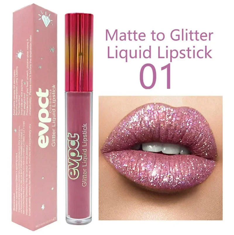 Matte Glitter Liquid Lipsticks Diamond Shiny Lip Gloss Waterproof Long Lasting Pearl Lipgloss Women Lip Tint Makeup Cosmetics