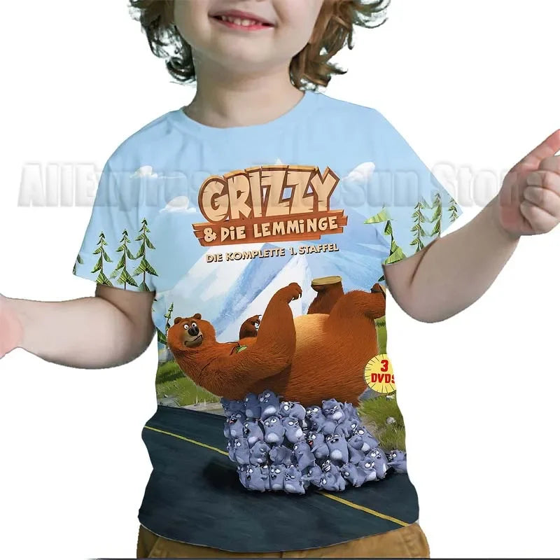 Kids Grizzy and the Lemmings 3D Print T Shirts Children Cartoon T-shirts