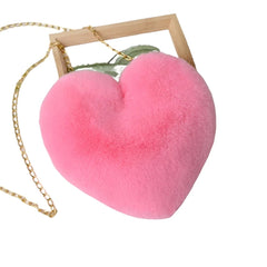 New Women's Heart Shaped Shoulder Bag Handbags Faux Fur Crossbody Bags
