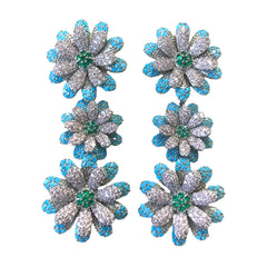 Bilincolor Luxury Blue Flower Earrings for Women Wedding Jewelry Gift