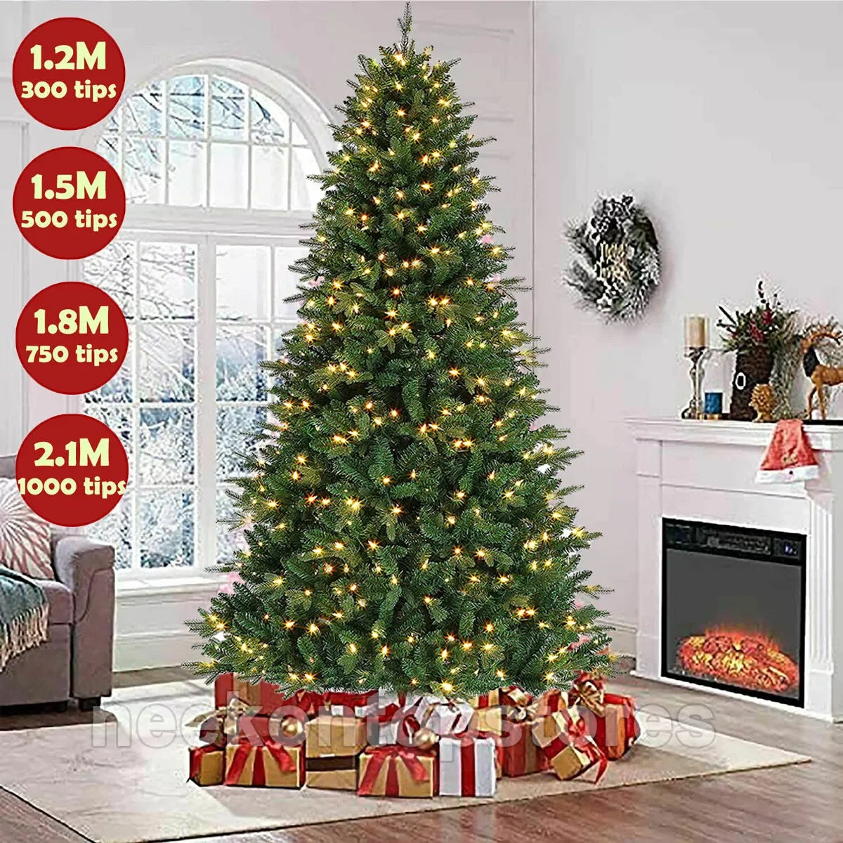 Christmas Tree Artificial Christmas Spruce 4/5/6/7 ft pine metal stand with LED lights