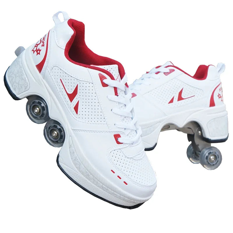 4-Wheel Skates Deform Roller Skate Shoes Professional Double Row Skates Youth Men Women Sneakers Parkour Deformation Shoes Gift