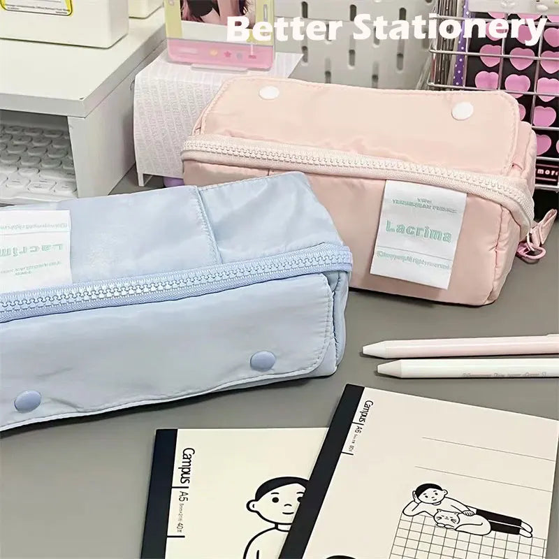 Solid Pencil Bag for Girls Cute Pen Pouch Box Large Capacity