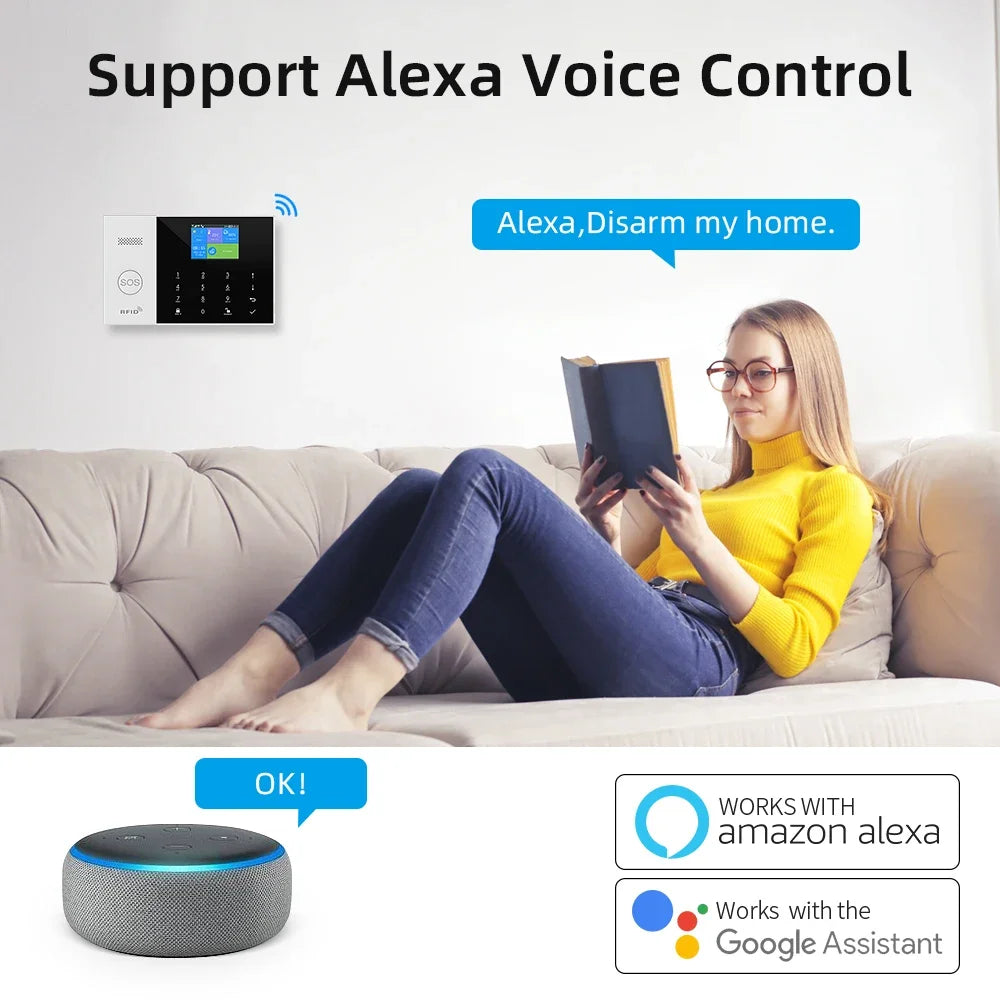 New GSM Home Security Alarm System For Tuya Smart Home WiFi Burglar Alarm Works Alexa & Google Alarma De Seguridad Para El Hogar