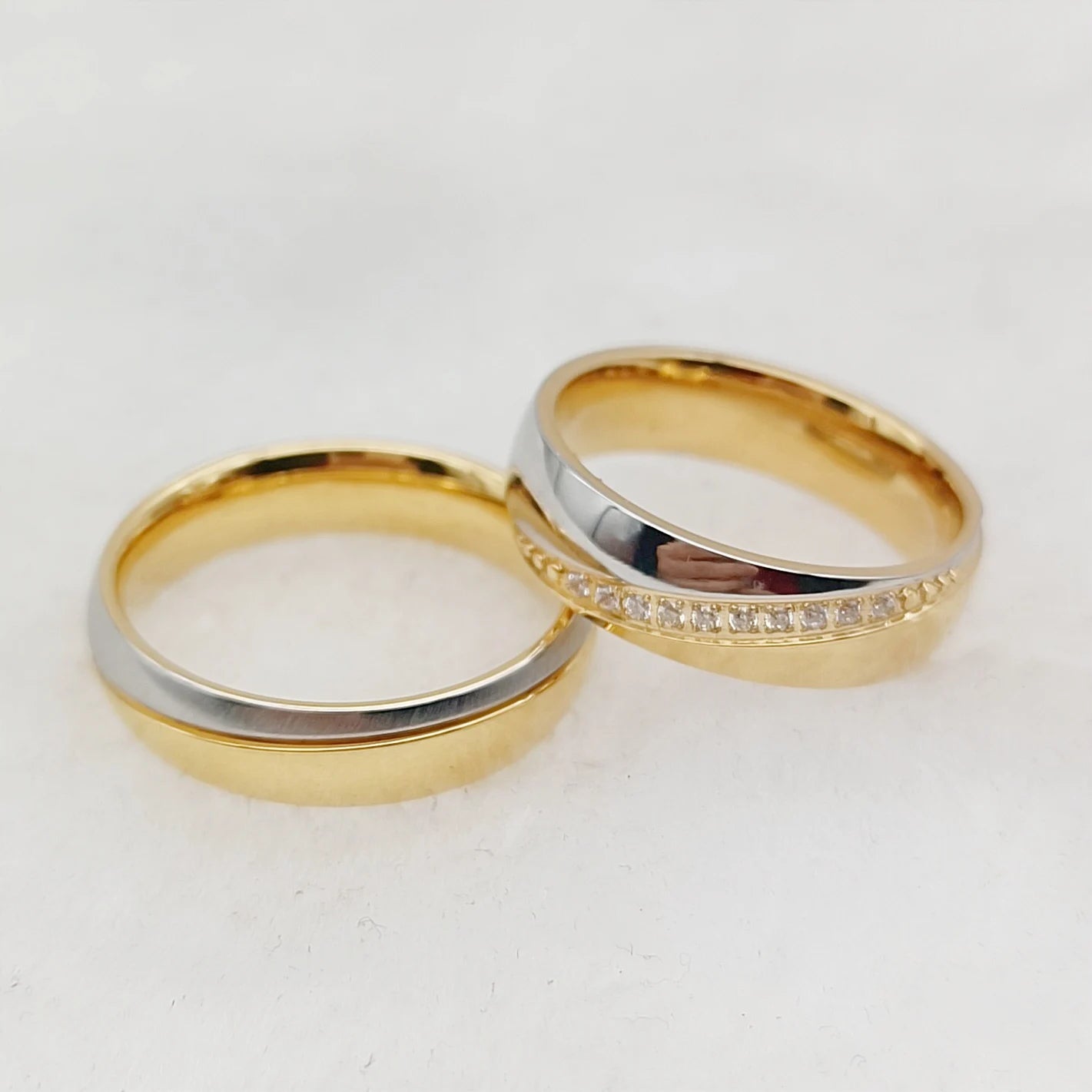 Love Alliances Wedding Rings Sets for Couples Designer Two Tone 14k Gold Plated Jewelry