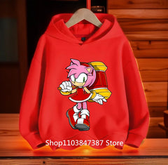 Sonics Hoodies Kids Cartoon Sonic Print Pullovers Baby Boys Children Long Sleeves Sweatshirt Girls Clothing Streetwear