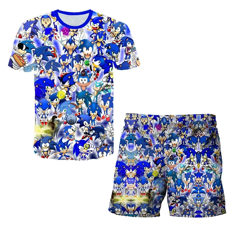 T Shirt suit Summer boys and girls sonic 3d Print Children Short-sleeved T-shirts Pattern suit