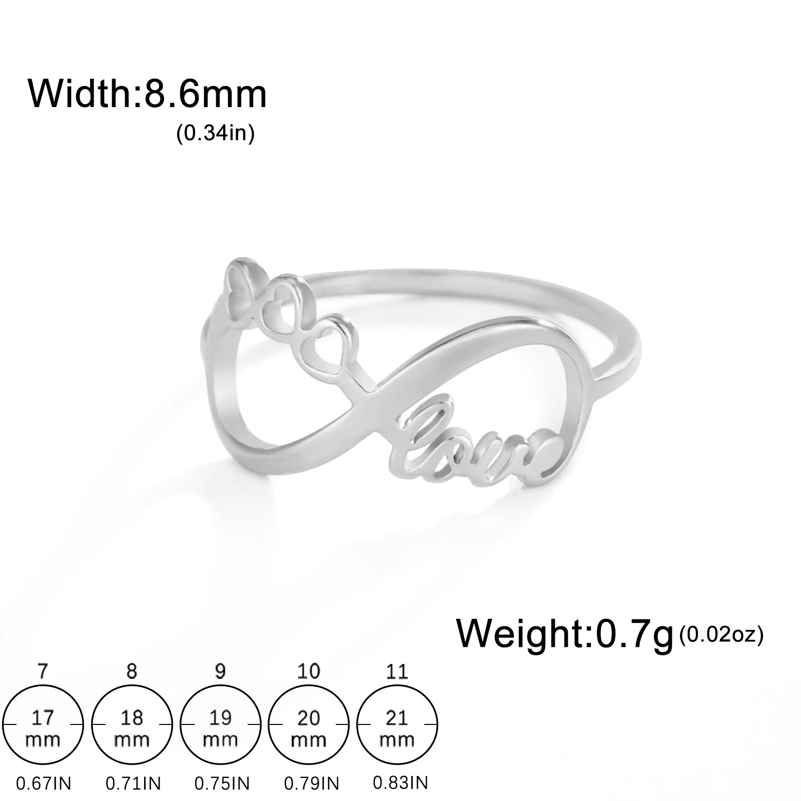 Women Infinity Ring Stainless Steel Gold Color Heart-Love