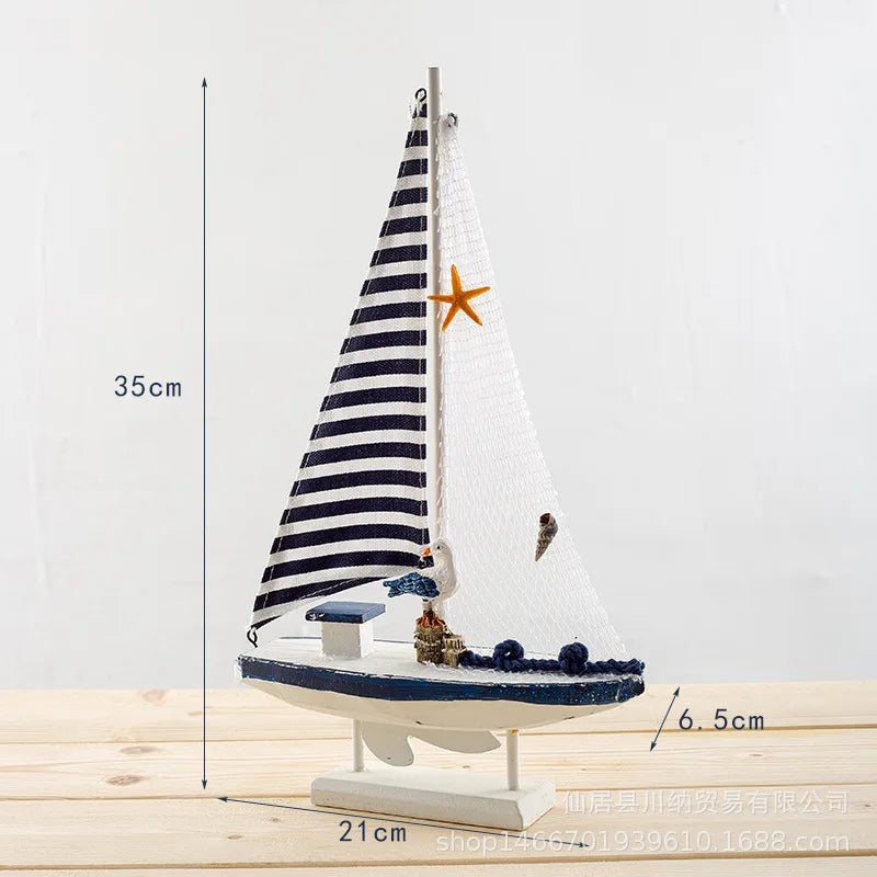 Mediterranean Style Sailing Home Accessories Wooden Sailboat Ornament