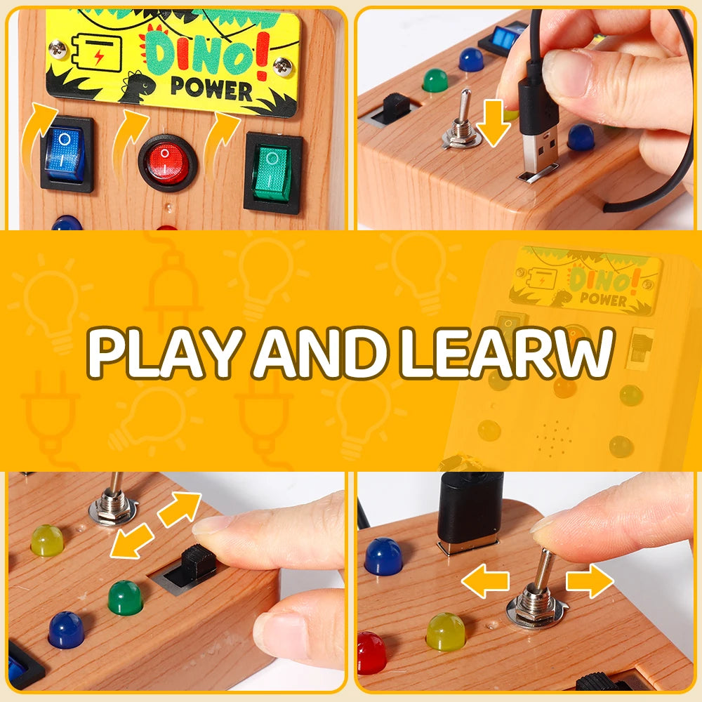 Montessori Busy Board with LED Light Switch and Screwdriver Tool - Sensory Toys for Boys