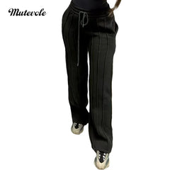 Mutevole Women Drawstring Straight Jogger Pants Loose Fit Wide Leg Sweatpants