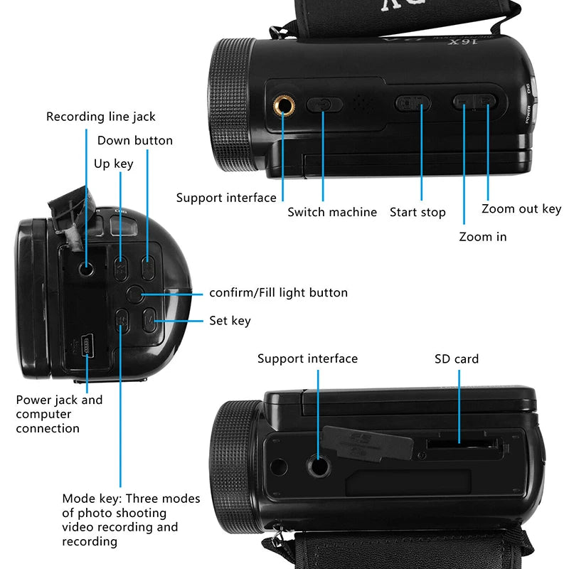 HD 1080P Professional Digital Video Camera With Mic