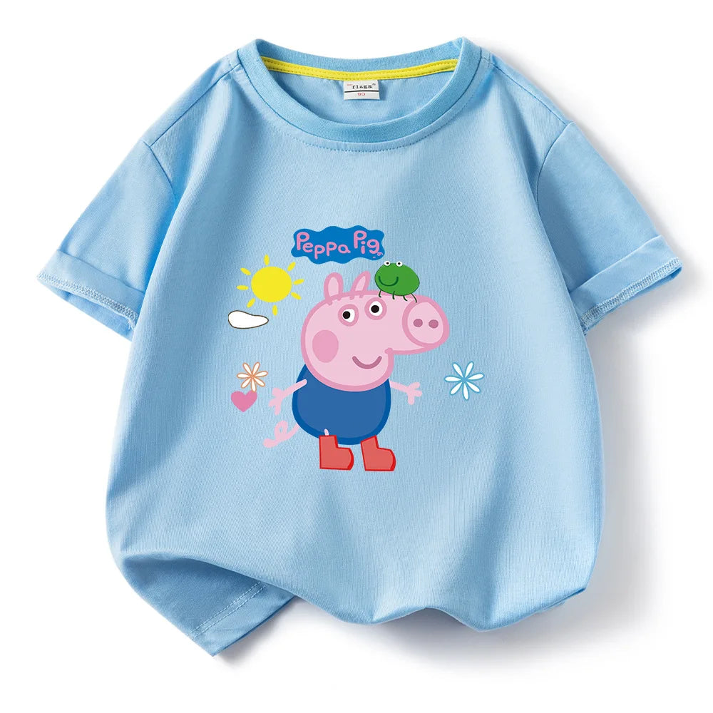 Kids T-shirt Clothes Peppa Pigs Girl Boy Short Sleeve Summer Tee Clothes Tops Cartoon Printing Children Shirt Birthday Gift