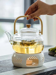 Handle Glass Tea pot Heat-Resistant Teapot Flower Tea Kettle