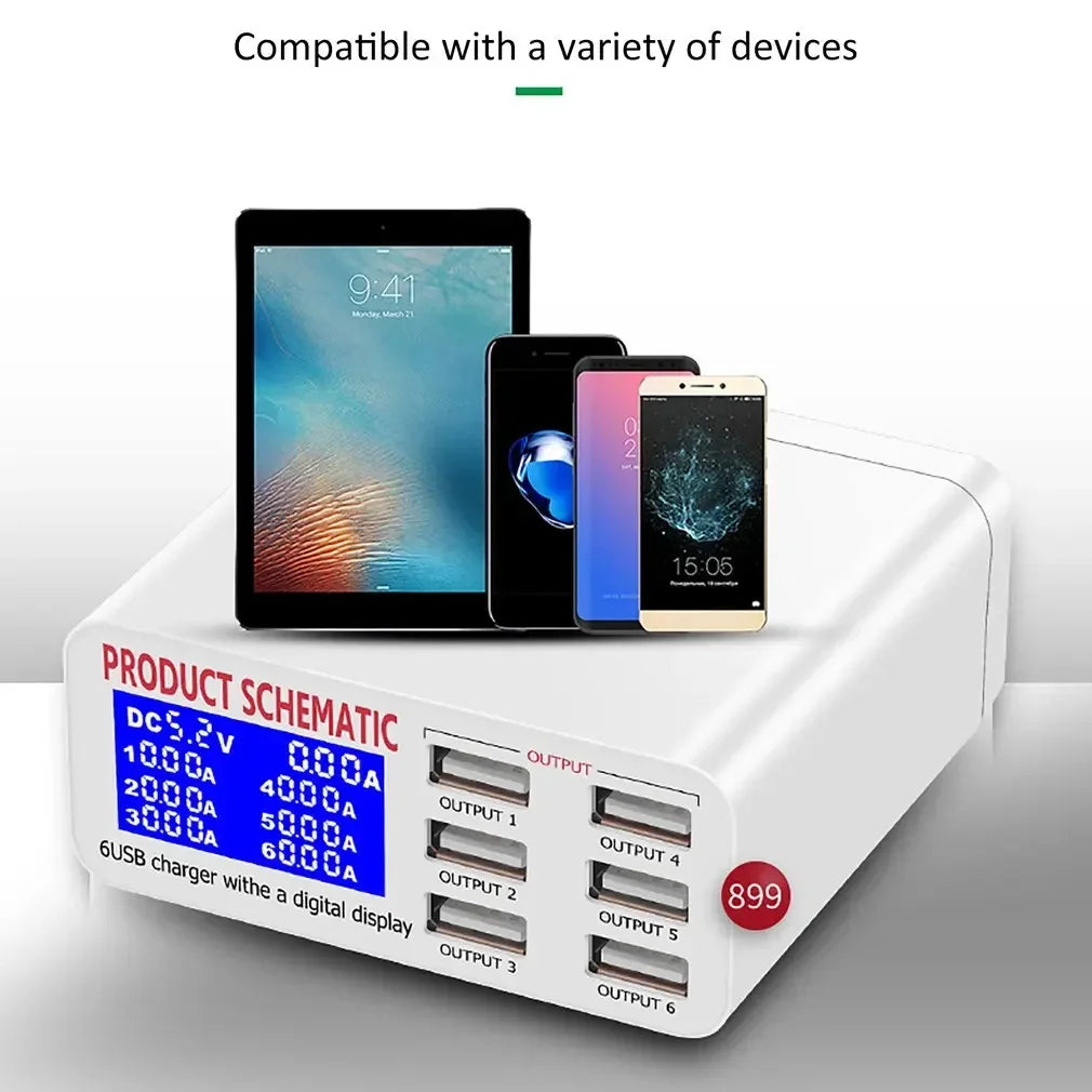 LCD Multi Fast USB Charger Charge Multiple 6 USB Phone Charging Station Universal USB HUB Smart Charger