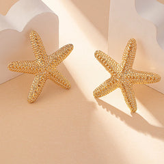 Boho Chic Beach Jewelry Accessories Gold Color Large Metal Seastar Star Starfish Stud Statement Earrings for Women