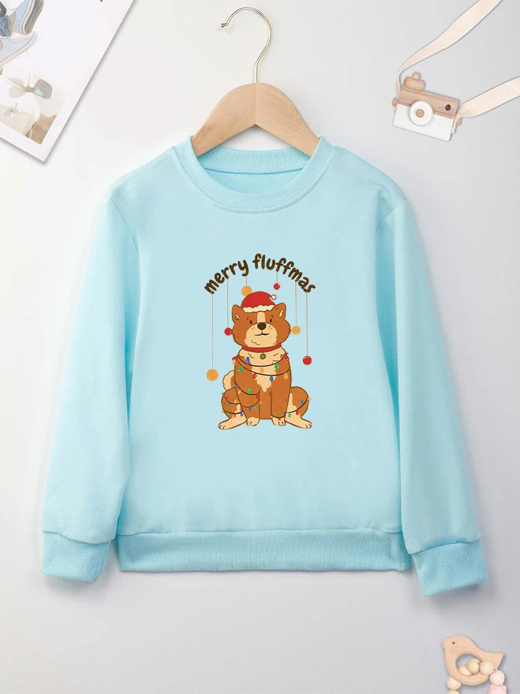 Cartoon Christmas Sweatshirt for Kids Cute Dog Print Happy Festival Boy Girl Clothes