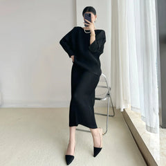 Women's Skirt Set, Miyake Pleated New Style, Thick Toothpick Design, Loose Fitting Top, Fashionable Commuting Dress Shirt Set