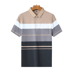 Men 100% Cotton Polo Shirt Tops Short Sleeve for Summer Contrast Pattern Casual Turndown Collar 00628