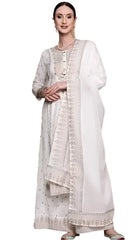 Indian Apparel Women's Ethnic Style Side Chabi 3 Piece Set Cotton Printed White